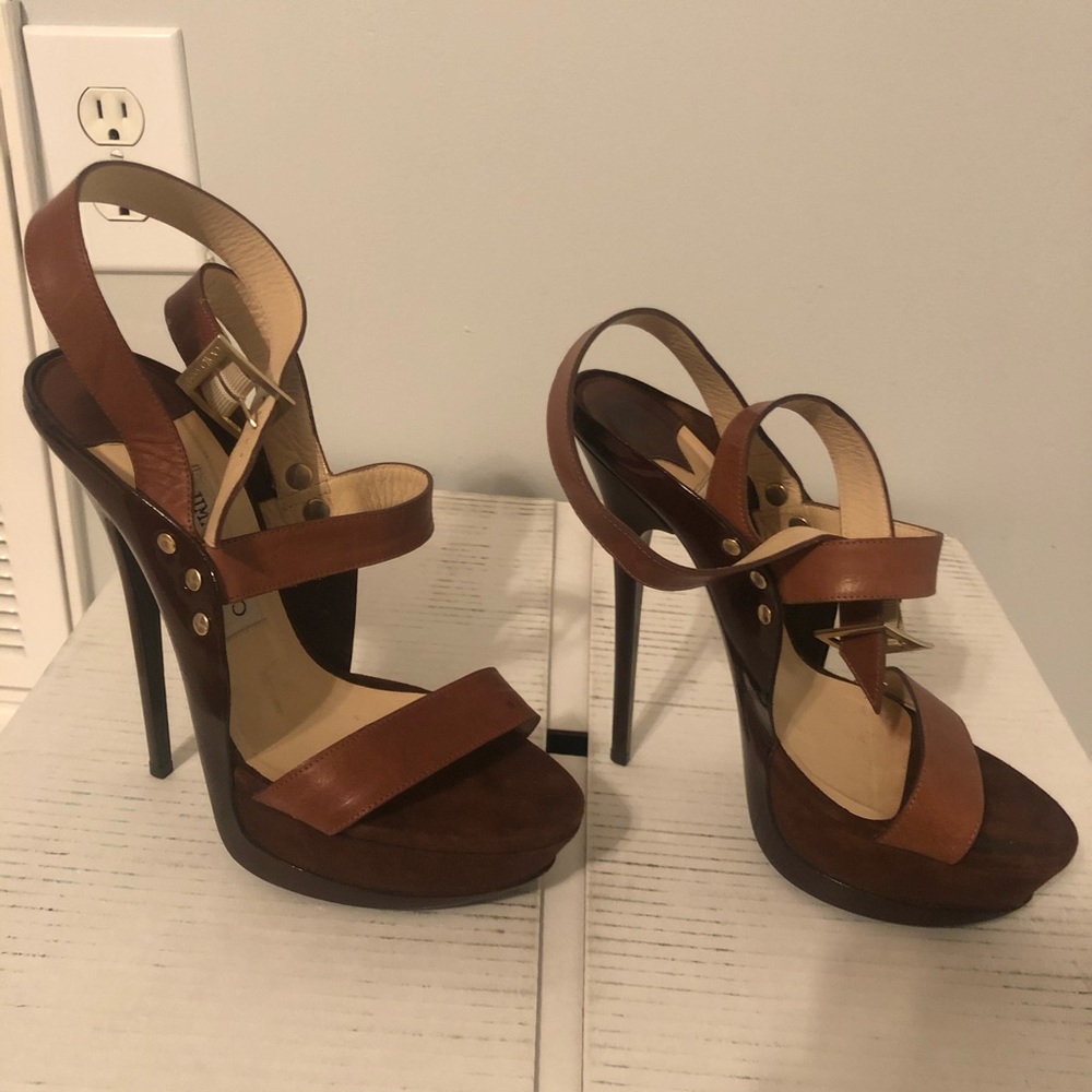 Jimmy choo brown strapy heels